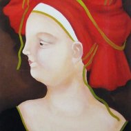 Il turbante rosso      olio su tela 20x30  1998